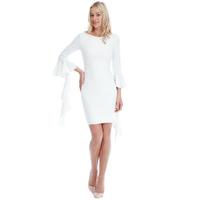 Fitted Midi Dress with Waterfall Sleeves - Cream