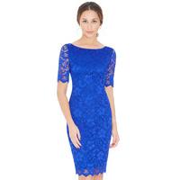 Fitted Lace Midi Dress - royalblue