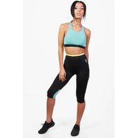 Fit Mesh Colour Block Capri Running Leggings - mint