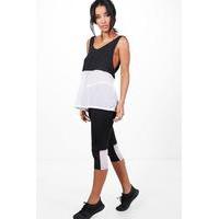 fit mesh colour block capri running legging black