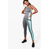 Fit Contrast Panel Vest & Legging Set - aqua