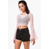 Fishnet Studded Flare Crop - baby pink