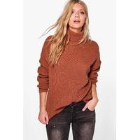 Fisherman Roll Neck Jumper - chestnut