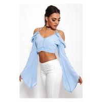 Fiji Chambray Cold Shoulder Cross Strap Top