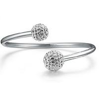 fine sterling silver 925 crystal ball adjustable cuff bangle bracelet  ...