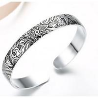 fine silver 925 flower adjustable cuff bangle bracelet jewerly for lad ...