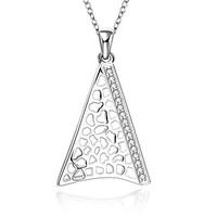 Fine Jewelry 925 Sterling Silver Jewelry Hollow Triangle with Zircon Pendant Necklace for Women