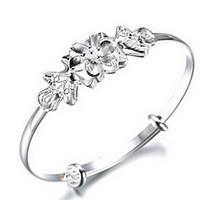 fine silver 925 flower adjustable bangle bracelet jewerly for lady