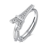 Fine Sterling Silver Eiffel Tower Diamond Statement Ring for Women Wedding Party