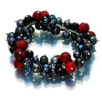 Fire In Dark Night pearl with coral and onyx bracelet