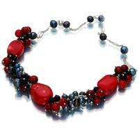 Fire In Dark Night pearl and coral necklace