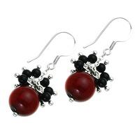 Fire In Dark Night onyx and coral earrings