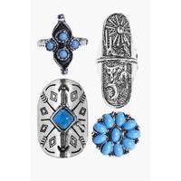 Filigree Stone Western 4 Ring Pack - silver