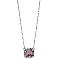 Fiorelli Silver Pink Faceted Crystal Square Necklace N3527P