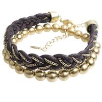 Fiorelli Costume 2x Gold Plated Beads and Woven Brown Bracelet B4047