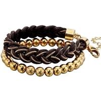 Fiorelli Costume 2x Gold Plated Beads and Woven Brown Bracelet B4047