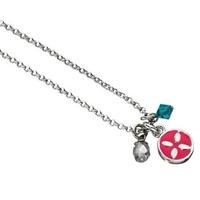 Fiorelli Costume Pink Enamel Clear Green Crystal Necklet N3351