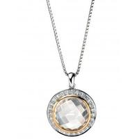 Fiorelli Silver Gold Plated Clear Quartz Circle Pendant P3462C