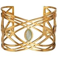 Fiorelli Costume Gold Plated Green Stone Wide Open Bangle B4034