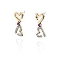 Fiorelli Gold 9ct Yellow Gold, Ruby and Diamond Drop Heart Earrings