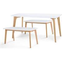 fjord rectangle dining table and bench set oak and white