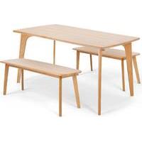 fjord rectangle dining table and bench set oak