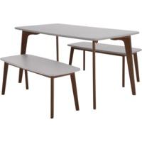 Fjord Rectangle Dining Table and Bench Set, Dark Stain Oak and Grey