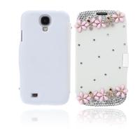 Flip Leather Bling Flower Case Cover PU Leather for Samsung Galaxy S4 i9500 White