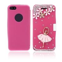 Flip Leather Bling Flower Case Cover PU Leather for iPhone 5 5s Rose