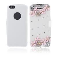 flip leather bling flower case cover pu leather for iphone 5 5s white