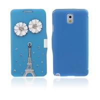 Flip Leather Bling Flower Case Cover PU Leather for Samsung Galaxy Note 3 III N9000 Blue