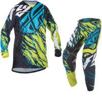 Fly Racing 2017 Kinetic Relapse Motocross Jersey & Pants Lime Black Blue Kit