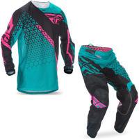 Fly Racing 2017 Kinetic Mesh Trifecta Motocross Jersey & Pants Teal Pink Black Kit