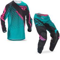 Fly Racing 2017 Kinetic Mesh Trifecta Motocross Jersey & Pants Teal Pink Black Kit