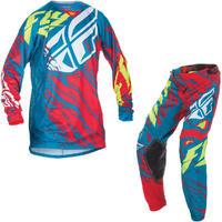Fly Racing 2017 Kinetic Relapse Youth Motocross Jersey &amp; Pants Teal Red Hi-Viz Kit