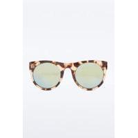 Flat Top Round Mirrored Sunglasses, BROWN MULTI