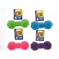 flocked dumbbell pet toy 4 assorted colours