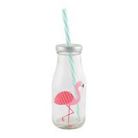 Flamingo Milk Bottle & Straw