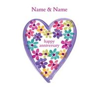 flower heart personalised anniversary card