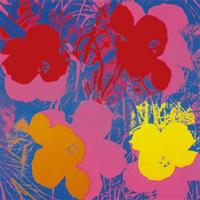 flowers c1964 red yellow orange on blue by andy warhol
