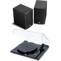 Flexson VINYL PLAY Turntable with Q Acoustics BT3 Wireless Speakers in Gloss Black