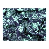 Floral Print Cotton Poplin Dress Fabric Turquoise on Navy Blue