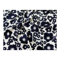 Floral Print Cotton Poplin Dress Fabric Navy Blue on Cream