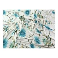 Floral Print Slinky Stretch Jersey Dress Fabric Turquoise