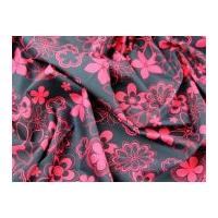 Floral Print Cotton Poplin Dress Fabric Cerise Pink on Navy Blue