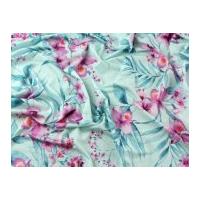 Floral Print Viscose Stretch Jersey Knit Dress Fabric Pink & Turquoise