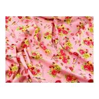 Floral & Birds Print Cotton Poplin Dress Fabric Pink