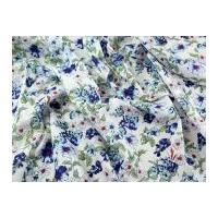 Floral Print Polycotton Dress Fabric Blue