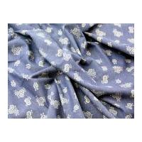 Floral Print Cotton Chambray Dress Fabric Blue & Cream
