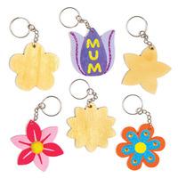 flower wooden keyrings pack of 8